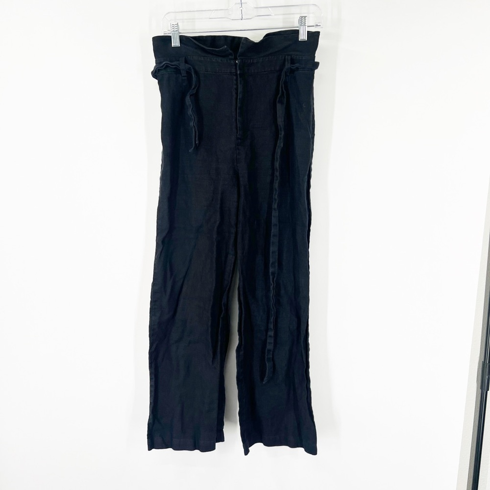 Reformation High Rise 100% Linen Paper Bag Cropped Pants in Black